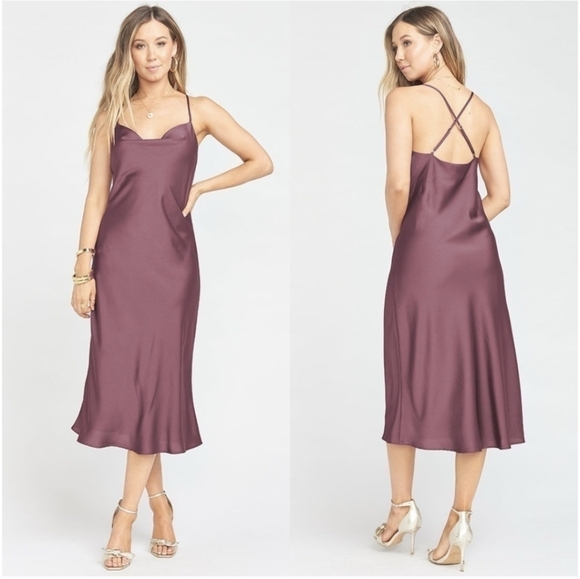 Show Me Your MuMu Verona Cowl Dress Dusty Plum Luxe Satin Wedding Bridesmaids - Picture 1 of 16